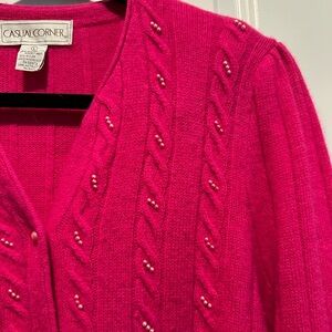 Vintage CASUAL CORNER magenta hot pink pearls angora cardigan
A206